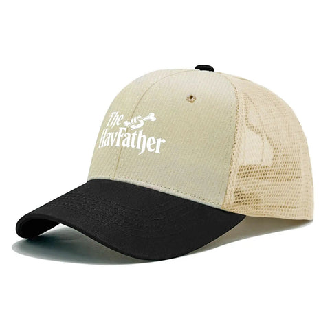 Washed Distressed Trucker Cap For Men And Women, Dope Street Style With Adjustable Strap, beige and black design.