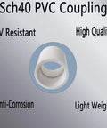 10 Pack White Three Quarter Inch PVC Socket To Socket Couplings For Home, DIY, And Industrial Use, Heavy Duty Build, Sch40