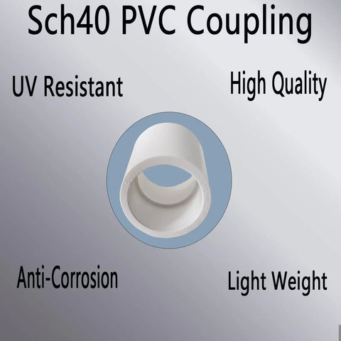 10 Pack White Three Quarter Inch PVC Socket To Socket Couplings For Home, DIY, And Industrial Use, Heavy Duty Build, Sch40