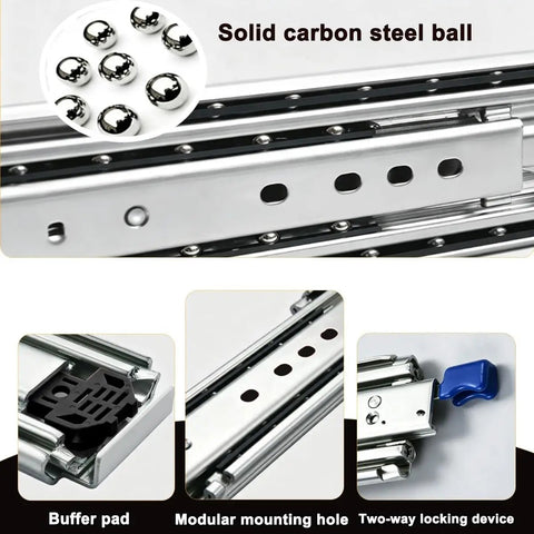76mm Heavy Duty Ball Bearing Drawer Slides Full Extension For Truck Cabinets With Auto Locking Mechanism To Prevent Drawer Drift During Travel Secure Tool Storage For Work Trucks And RVs, cold-rolled steel