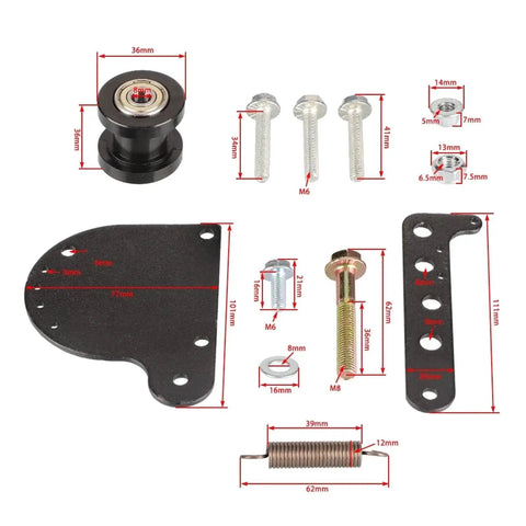 Dope Spring Chain Tensioner Kit For Stroke Engine Electric Bike Motocross Adjuster With Roller Accessory Heavy Duty Guide Prevents Slack And Drops Smoother Ride, black metal parts with 36mm roller