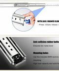 Heavy Duty Stainless Steel 2000mm Full Extension Drawer Slides With Secure Locking Mechanism showing features and installation details.