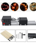 Ultra Handy Mini Lathe Tool Set For Home DIY Woodworking Portable Bead Maker And Milling Grinder With Polishing Drill Rotary Kit 12V 24V Motor 7 Speed Options High Torque Low Noise Great For Small Projects, showing complete kit with motor, tools, and power adapter.