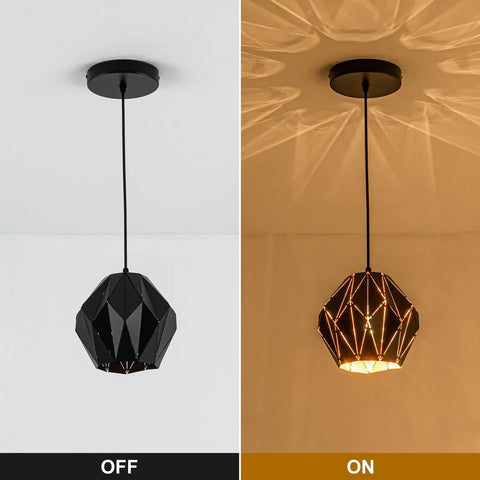 Black Industrial Pendant Lights For Kitchen Island With Geometric Diamond Shade Dope Modern Vintage Chandelier Ceiling Pendant For Dining Room And Living Areas 1 Light