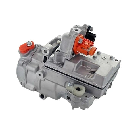 Keep Your Renault Zoe Ev Chillin With This Straight Up Premium Electric Ac Compressor Direct Equivalent Replacement High Output Climate Control Upgrade Cool Ride Master, detail view of electric AC compressor, silver metallic finish.