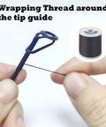 All In One Fishing Rod Repair Kit With Two Part Epoxy Resin 500D Wrapping Thread Clipper And Masking Tape For Quick Pro Level Repairs On Your Fishing Poles with thread wrapping tip guide close-up