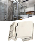 Rock Solid Stainless Steel Hinge Plays Nice With Tempered Glass Doors Smooth Polish Finish Fits 8 To 12mm in sleek bathroom setting.