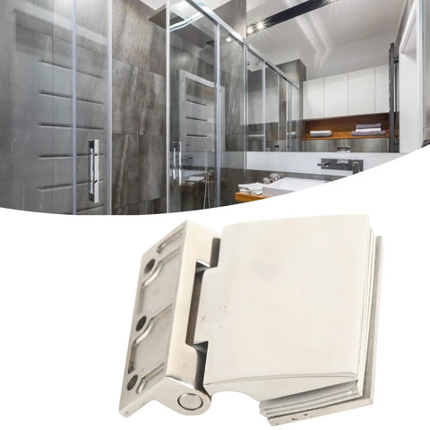 Rock Solid Stainless Steel Hinge Plays Nice With Tempered Glass Doors Smooth Polish Finish Fits 8 To 12mm in sleek bathroom setting.