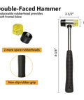 Double-faced hammer with rubber grip, spare yellow and black rubber heads, 2-1/2 inch diameter, included in Pin Punch Set 20Pcs With Steel And Brass Pin Punches Hammer Storage Pouch And Red Tool Bag Workhorse Kit For Automotive Furniture And DIY Projects Includes Variety Sizes.