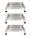Heavy Duty Stainless Steel Shelving Three Pack Built Different For Serious Garage Storage Up To Seven Hundred Pounds Per Shelf Rust Resistant Warehouse Organization Total Knockout Deal - three stacked stainless steel shelves.