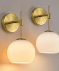 Battery Operated Wall Sconces Set Of Two Rechargeable Gold Milk Glass Wireless Lighting, featuring elegant globes mounted on a wall.