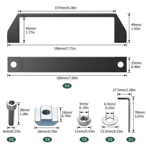 JiGiU 4-pack black aluminum pull handles for 40-series extrusion, 180 mm hole spacing, includes mounting hardware