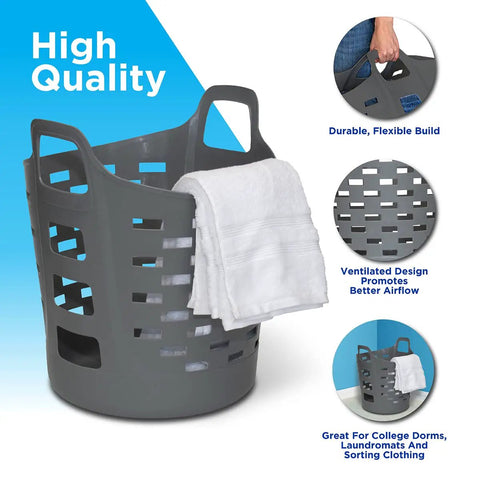 Flexible Laundry Basket For Clothes And Sheets Lightweight Plastic Hamper With Grab And Go Handles Portable Round Bin