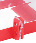 Close-up of No Nonsense Industrial Grade Emergency Stop Button Lockout Cover, showing lock mechanism on clear box-type protector.