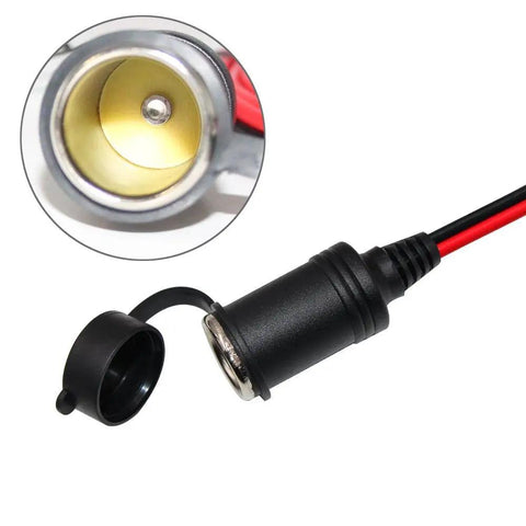 13 Foot 12V Female Cigarette Lighter Socket Extension Cord With Battery Eyelet Ring Terminal 8.3mm Hole 0.32 Inch 16AWG SPT 2 Cable