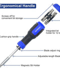 Heavy Duty 13 In 1 Adjustable Screwdriver Set With Premium Torx Phillips Hex Bits For Quick Home Fixes And Tackling Broken Gear Without Any Headaches Every Handyman Will Appreciate, showing ergonomic blue and black grip handle.