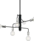 Ryder 6 Light Chandelier Fixture In Black Finish With Polished Nickel Sockets, sleek metal frame, modern ceiling light
