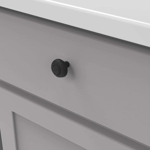 Solid Core Black Iron Cabinet Knobs For Kitchen And Dresser, One And One Quarter Inch Heavy Duty Metal Pulls For Doors And Drawers, Boss Level Refined Rustic Collection By Hickory Hardware, One Pack installed on drawer