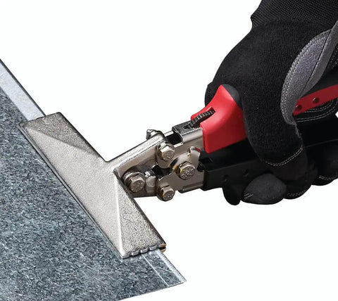 Beefy S6R Hand Seamer with Soft Grip being used on sheet metal, featuring non-slip handle, drop forged jaws for precise seam formation.