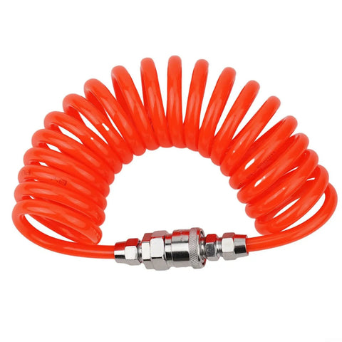 Top Shelf PU Spiral Air Hose Three Meter Length Kitted With Snappy Quick Connectors, durable spiral coil in bright orange.