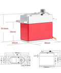 Badass High Voltage Digital Servo Motor With All Metal Gears And Crushing 32 Kilogram Torque Sick For Rc Trucks Cars And Tanks Dishing Out Blazing Speed At Eight Point Four Volts For Hardcore Off Road Adventures, shown from side with dimensions.
