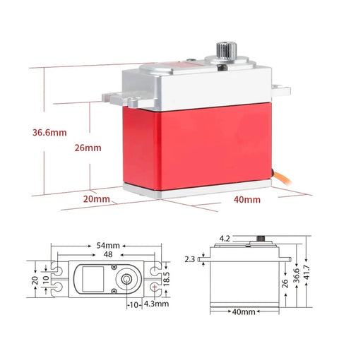 Badass High Voltage Digital Servo Motor With All Metal Gears And Crushing 32 Kilogram Torque Sick For Rc Trucks Cars And Tanks Dishing Out Blazing Speed At Eight Point Four Volts For Hardcore Off Road Adventures, shown from side with dimensions.