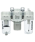 Modular F R L Unit with Filters for ACG20 30 40 Air Compressor Series, front view, white and clear components