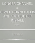 White Flat Elbow Cord Cover For Walls, Cord Mate Style Cable Organizer, text explains longer channel fewer connectors, comparison chart