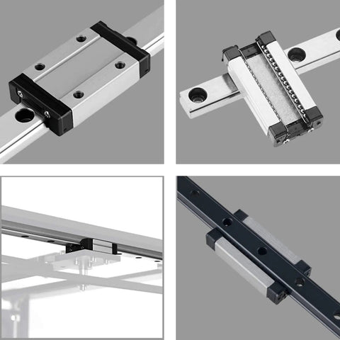 Top Shelf 4 Pack MGN12 Linear Slide Rail Kit With 4 Matched MGN12H Carriage Blocks For 3D Printers And CNC Machines Premium Black Oxide Finish, detailed views.