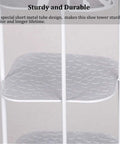 Close-up of Rock Solid 10 Tier Metal Shoe Rack With Coat Hooks showing sturdy metal tube design and durable shelves.