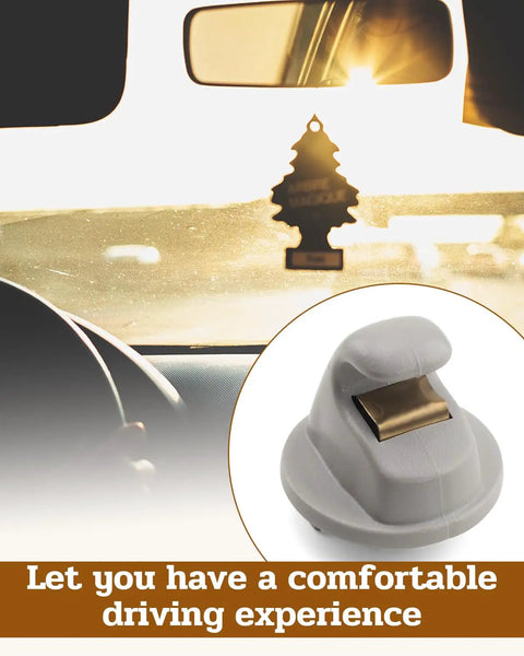 Interior Sun Visor Hook Clip Bracket Fits VW Atlas 2019 to 2024 Tiguan close-up image on dashboard with tree air freshener