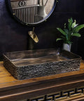 SDVantage Undermount Sink Bathroom Vanity Sink rectangular ceramic washbasin with textured surface on wooden countertop.