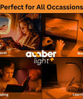 Giftable Amber Book Light With Blue Light Blocking Rechargeable 1600K Warm Amber Glow used for reading, working, and learning.