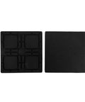 Universal RV Flex Leveling Pads Support For Jacks And Stabilizers Anti Sink Design Keeps Your Camper Solid On Soft Dirt Or Grass Setup Makes Leveling A Sweet Breeze With Eight Point Five Inch Square Base showing two black leveling pads.