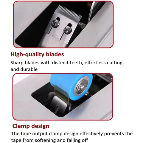 Cool Manual Automatic Carton Sealer With Smooth Wheel And Adjustable Clip For Household Textile Retail Packaging showing high-quality blades and clamp design.