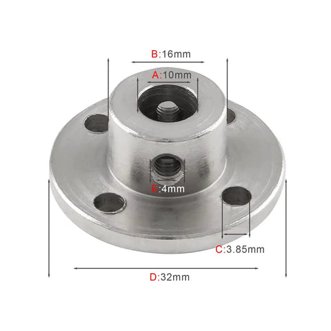 10Mm Inner Diameter Flange Shaft Couplings Kit, 4 Pack With Wrench, Durable Iron Construction, Heat Treated And Electroplated, 16Mm Outer Diameter, 32Mm Base Diameter, Great For DIY Hobby Projects, Model Making, CNC And Robotic Assemblies. Iron flange shaft coupling with 10mm bore and 32mm base