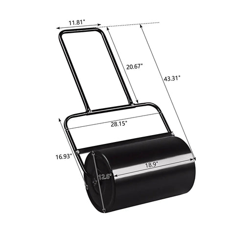 Heavy Duty Push Lawn Roller With 16 Inch Steel Drum Black Finish Rugged Rust Resistant Steel Smooth Rolling Edges