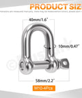 Kickass 304 Stainless Steel D Shape Shackles With Secure Screw Pin 3 8 Inch Heavy Duty Rigging Hardware dimensions 40mm x 10mm