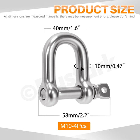 Kickass 304 Stainless Steel D Shape Shackles With Secure Screw Pin 3 8 Inch Heavy Duty Rigging Hardware dimensions 40mm x 10mm
