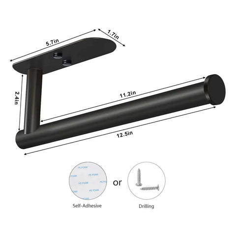 Under Cabinet Paper Towel Holder Wall Mount With Adhesive Or Drill Install, 12.5 Inch Stainless Steel Black Finish with dimensions diagram