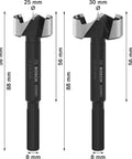 Five Piece Forstner Drill Bit Set With Rugged Three Flat Shank Grip Killer Longevity For Hardwood And Softwood Tasks Smooth Blind Hole Drilling, various sizes.