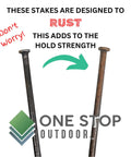 Two rusted Heavy Duty 12 Inch Round Metal Landscape And Paver Edging Anchoring Spikes 10 Pack Rock Solid Timber Nails Tent Stakes