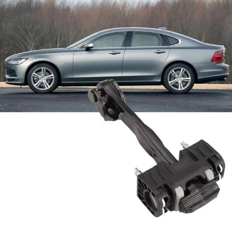 Volvo S90 V90 MK2 front door hinges with built-in limiter and soft close in metal, shown with car. Part 31689103 2017-2024