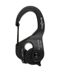 CamJam XT Aluminum Rope Tightener Large With Carabiner Clip For Quick Tie Downs Versatile Cam Mechanism Secure Hiking Gear Accessory And Rope Tie Down Tool, black aluminum, side view