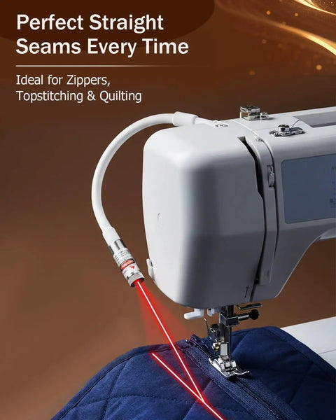 Pro Grade Positioning Quilting Light for Sewing Machines with Red Guide Line in action on sewing machine