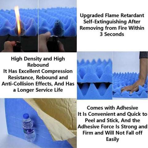 Badass Heavy Duty Self Adhesive Soundproofing Acoustic Foam Panels 7 Cm Thick, blue egg crate textured material for noise insulation.