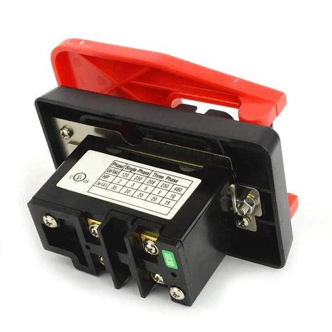 Large Table Saw Push Button Switch With Emergency Stop Cover Heavy Duty Safety Switch 18806 rear view showing connections