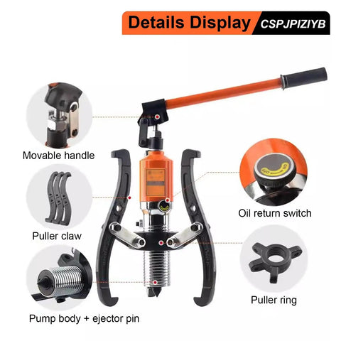 Heavy Duty Hydraulic Gear Puller And Bearing Extractor Tool with movable handle, dual jaw design, and oil return switch for smooth pulling.