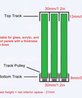 Diagram of Beefed-Up Three Track Sliding Door Rail System With Six Pulleys For Wardrobe Closet And Display Cabinet in green.