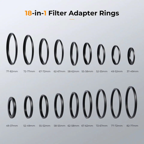 9 Piece Step Up Ring Set And 9 Piece Step Down Ring Set Camera Lens Filter Adapter Kit With Metal Rings Pro Grade Build